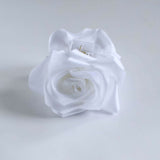 White satin flower claw clip with layered rose petals