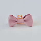 Dusty rose pink hair bow, gold metal claw clip. Party hair accessories for girls and women.