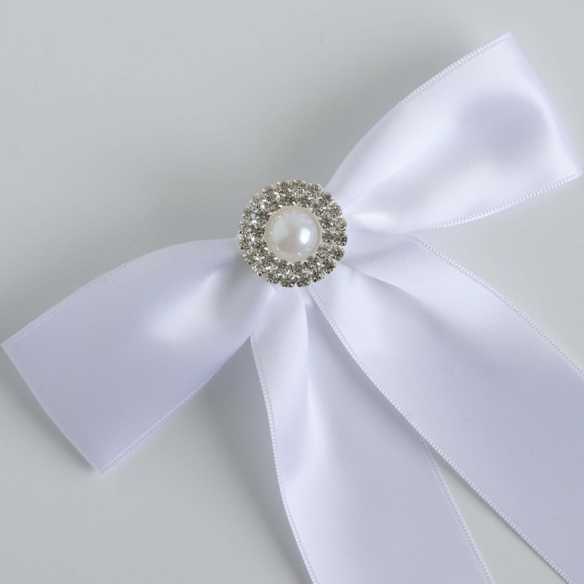 Zoe Petite White Satin Bow with Pearl