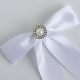 Zoe Petite White Satin Bow with Pearl