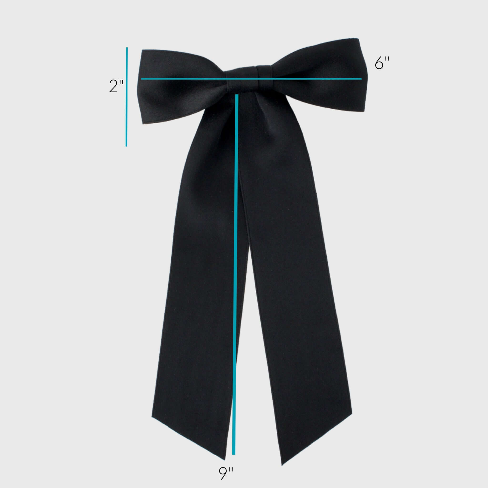 Zoe Matte Satin Bow in black, oversized long tail hair bow, handmade with recycled matte satin for wedding and everyday wear.