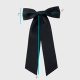 Zoe Matte Satin Bow in black, oversized long tail hair bow, handmade with recycled matte satin for wedding and everyday wear.