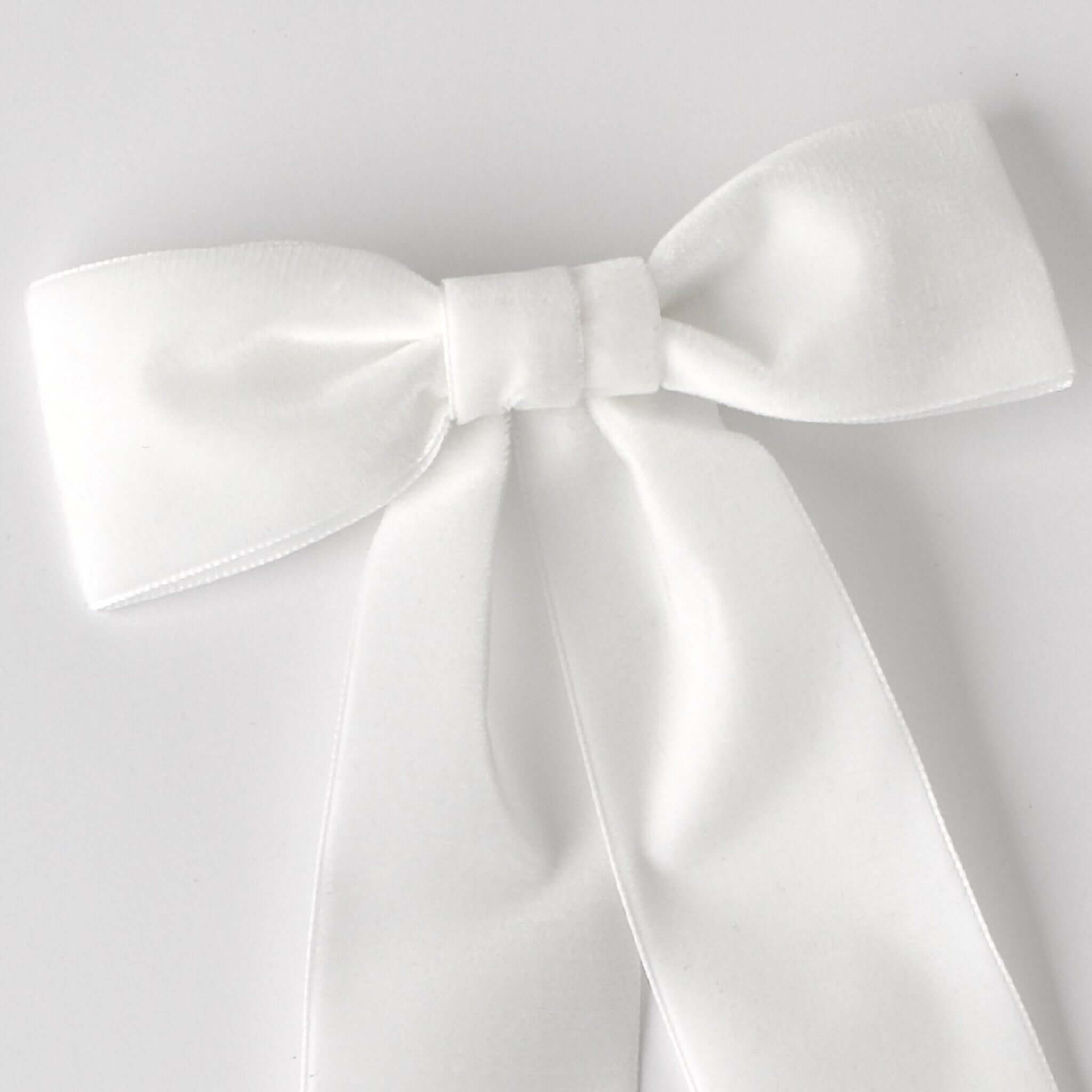 Handmade with care | Close up detail of Zoe White Velvet hair Bow