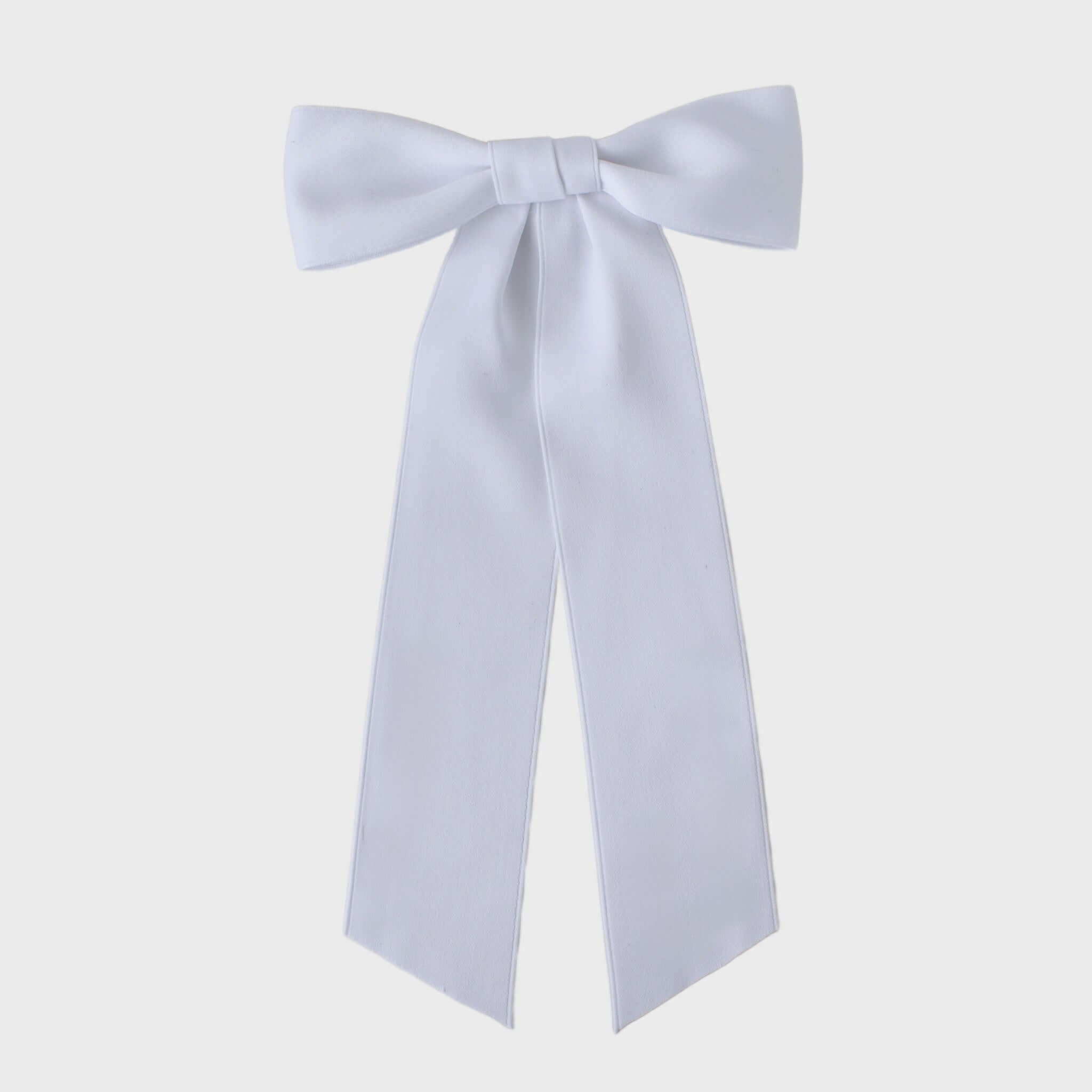 Oversized long tail hair bow handmade with sustainable recycled matte satin ribbon, perfect for wedding and everyday wear.