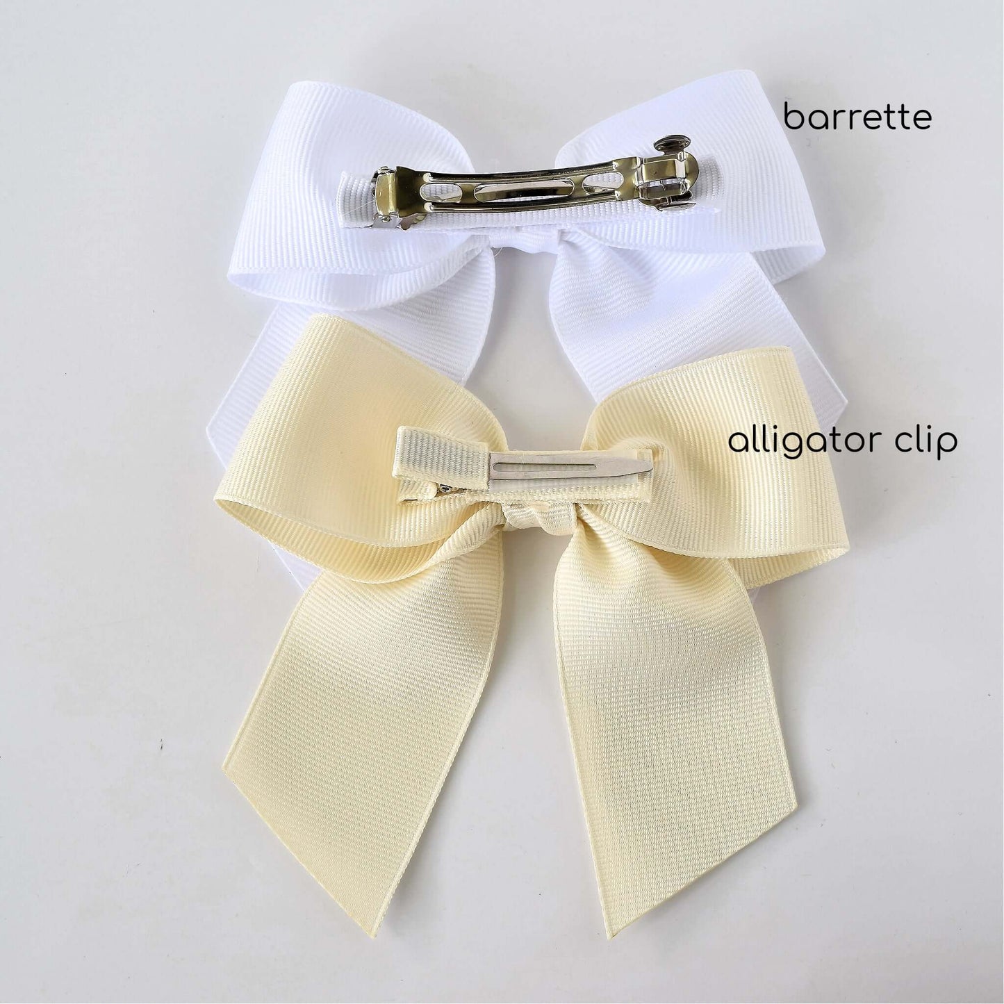 White and ivory grosgrain sailor bows with barrette and alligator clip options for toddlers and girls