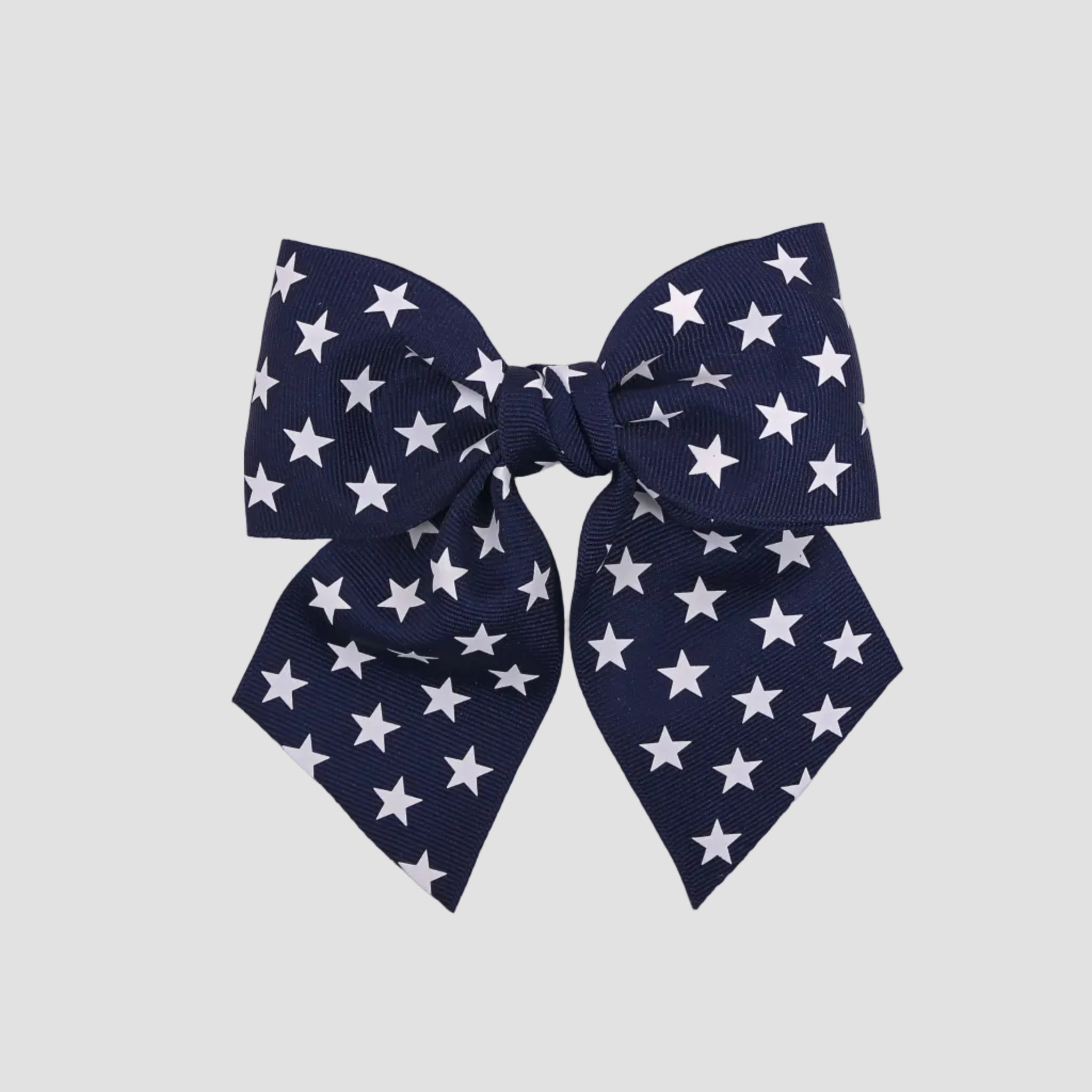 Navy blue 5 inch sailor bow with white star on a white background