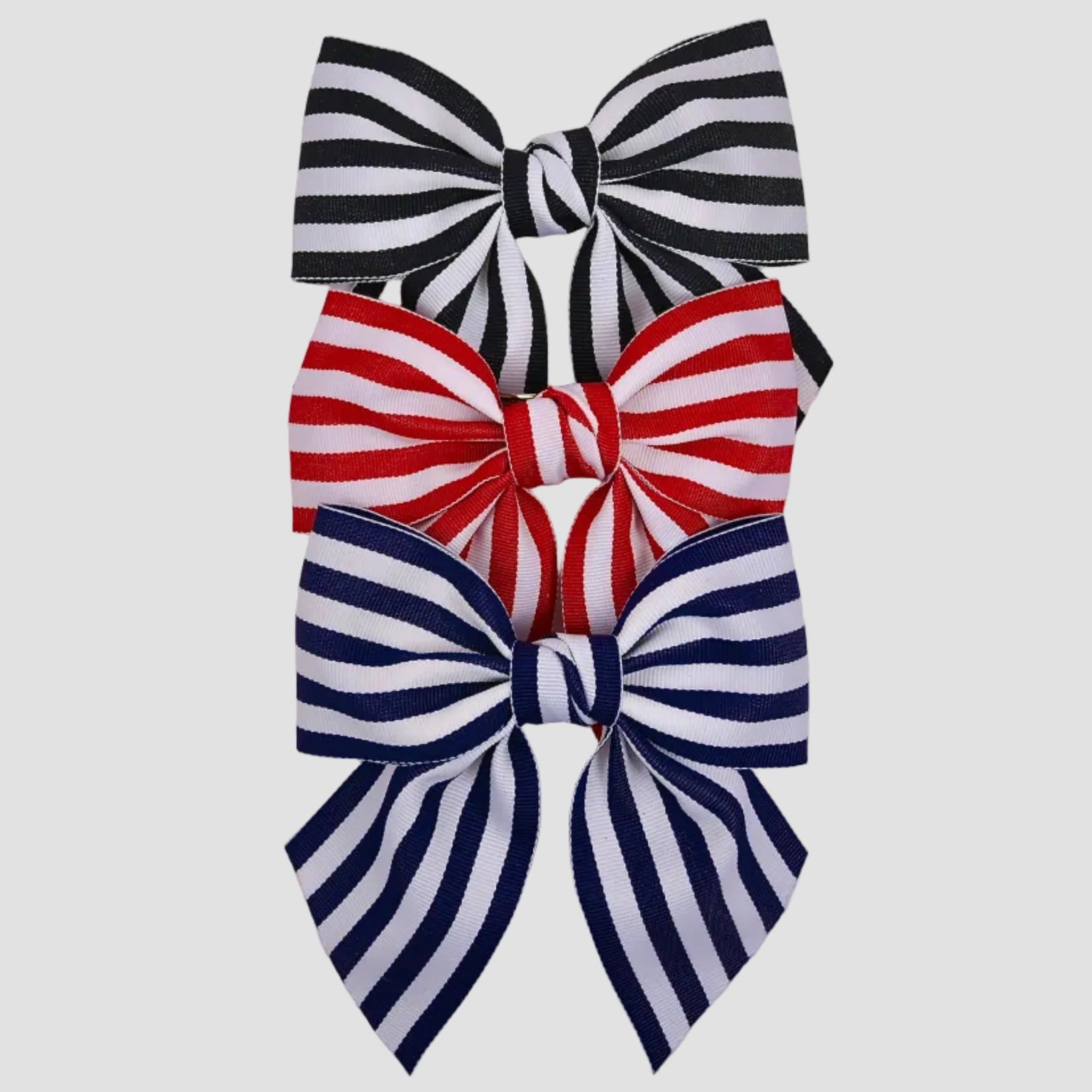 5 inch grosgrain ribbon sailor bow in striped black, navy and red