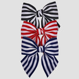 5 inch grosgrain ribbon sailor bow in striped black, navy and red