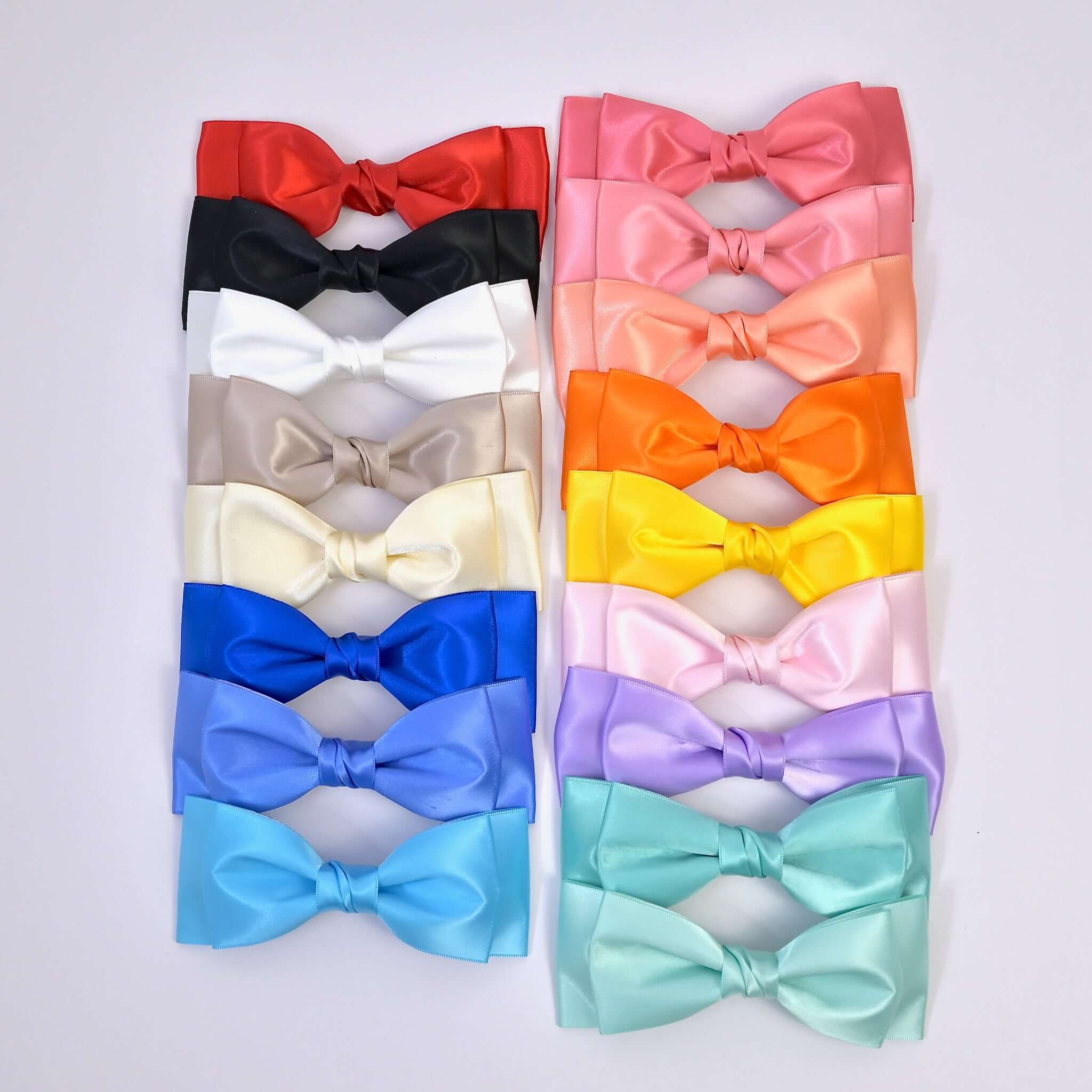 All spring/summer satin Ava bow colors on a white background
