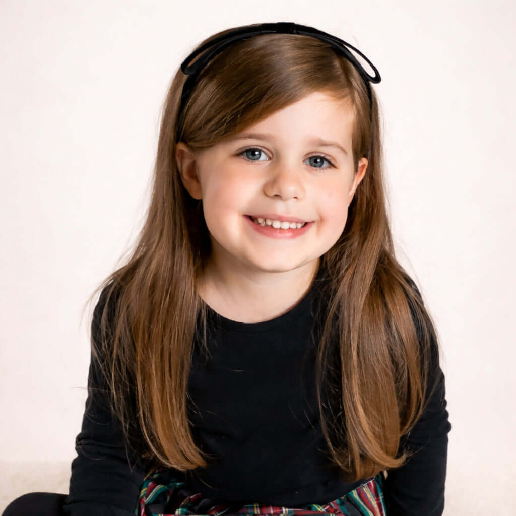 young girl wearing Riley velvet bow headband in black