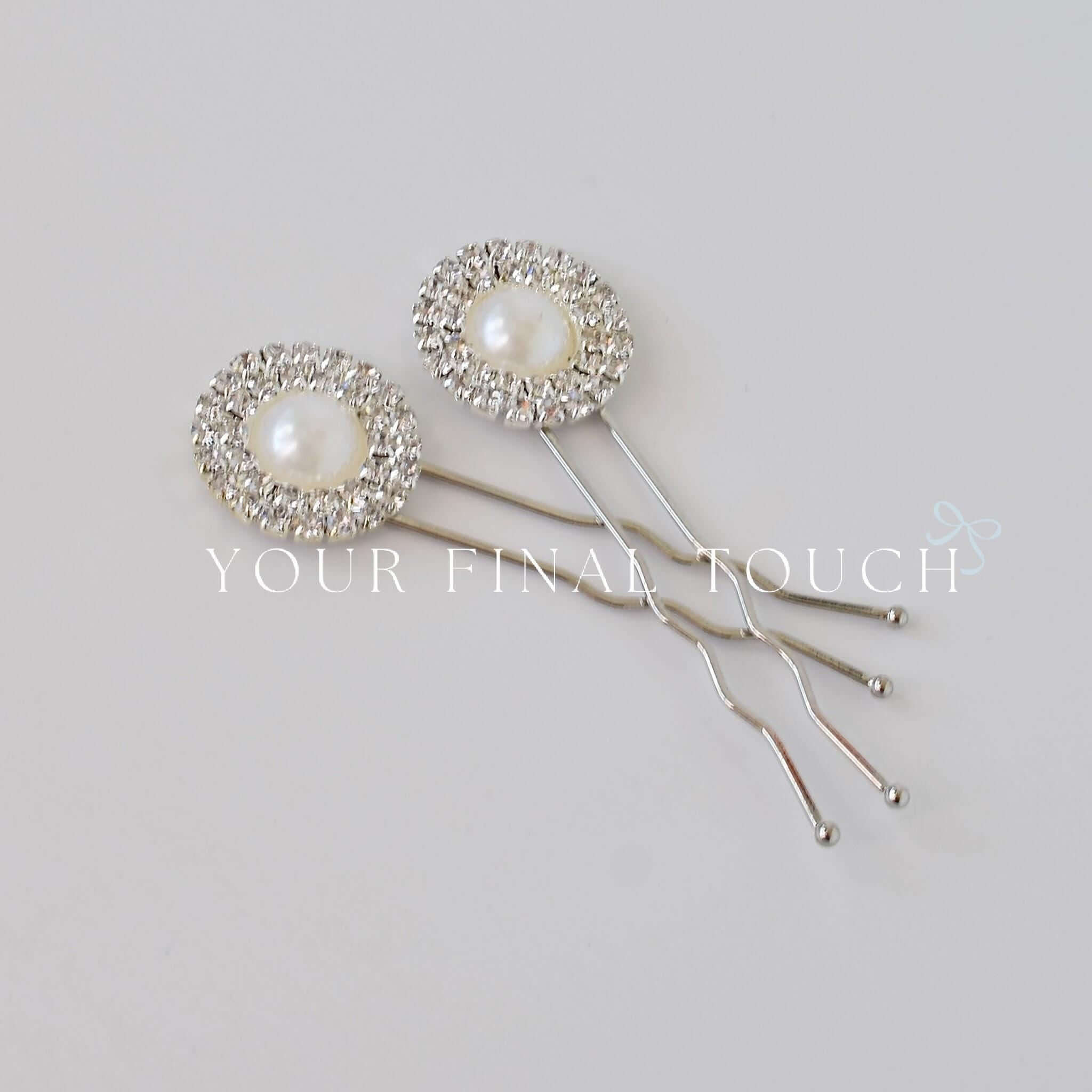 Pearl and Rhinestone Silver Hair Pin Set