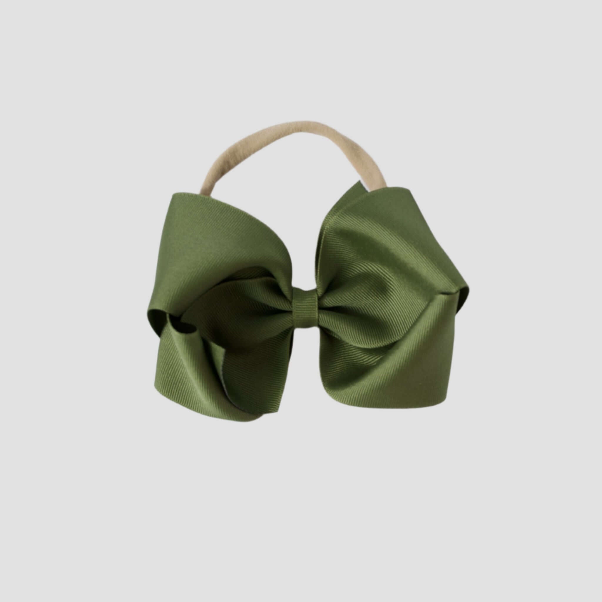 5 inch Grosgrain Penelope hair bow Headband in moss green on a white background