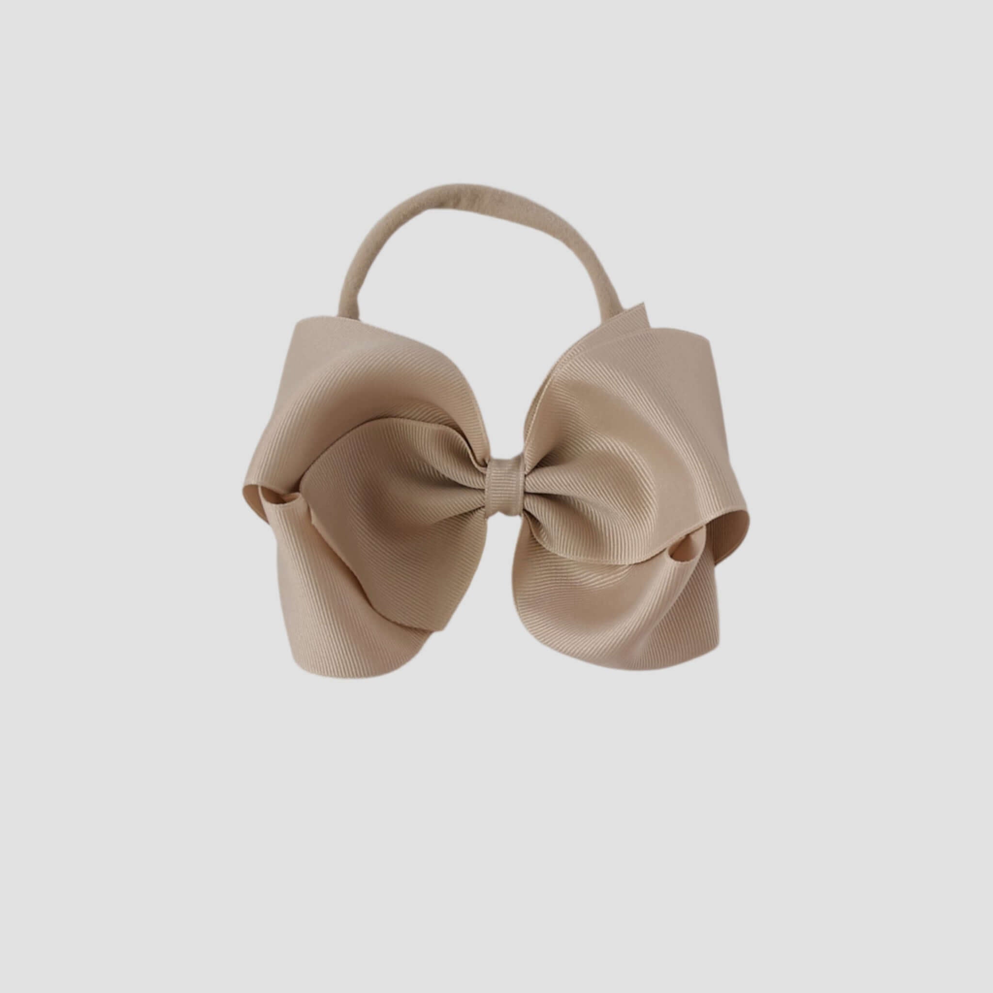 5 inch Grosgrain Penelope hair bow Headband in oatmeal on a white background