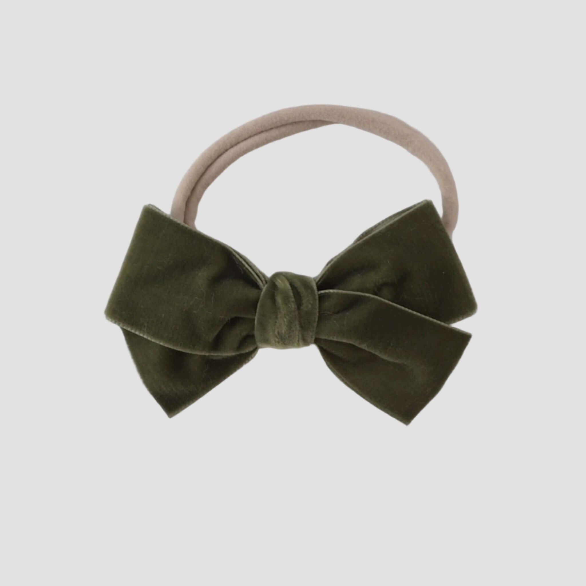 Olive green velvet kayla bow headband