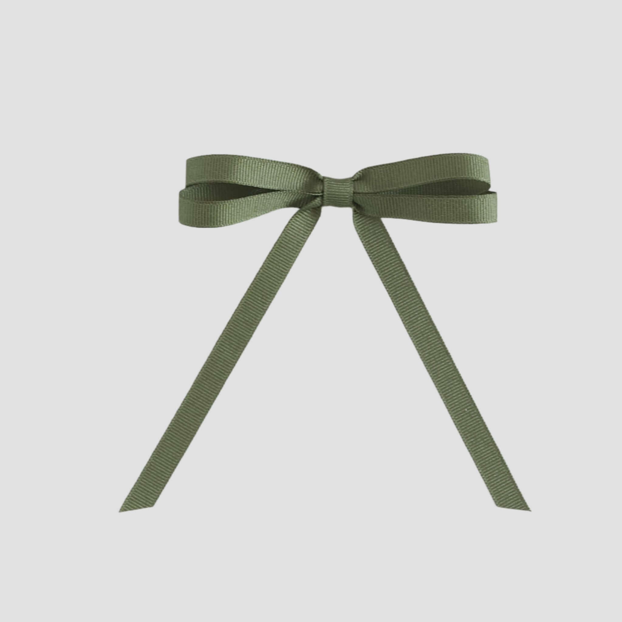 Moss green grosgrain ribbon bow on a white background