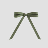Moss green grosgrain ribbon bow on a white background
