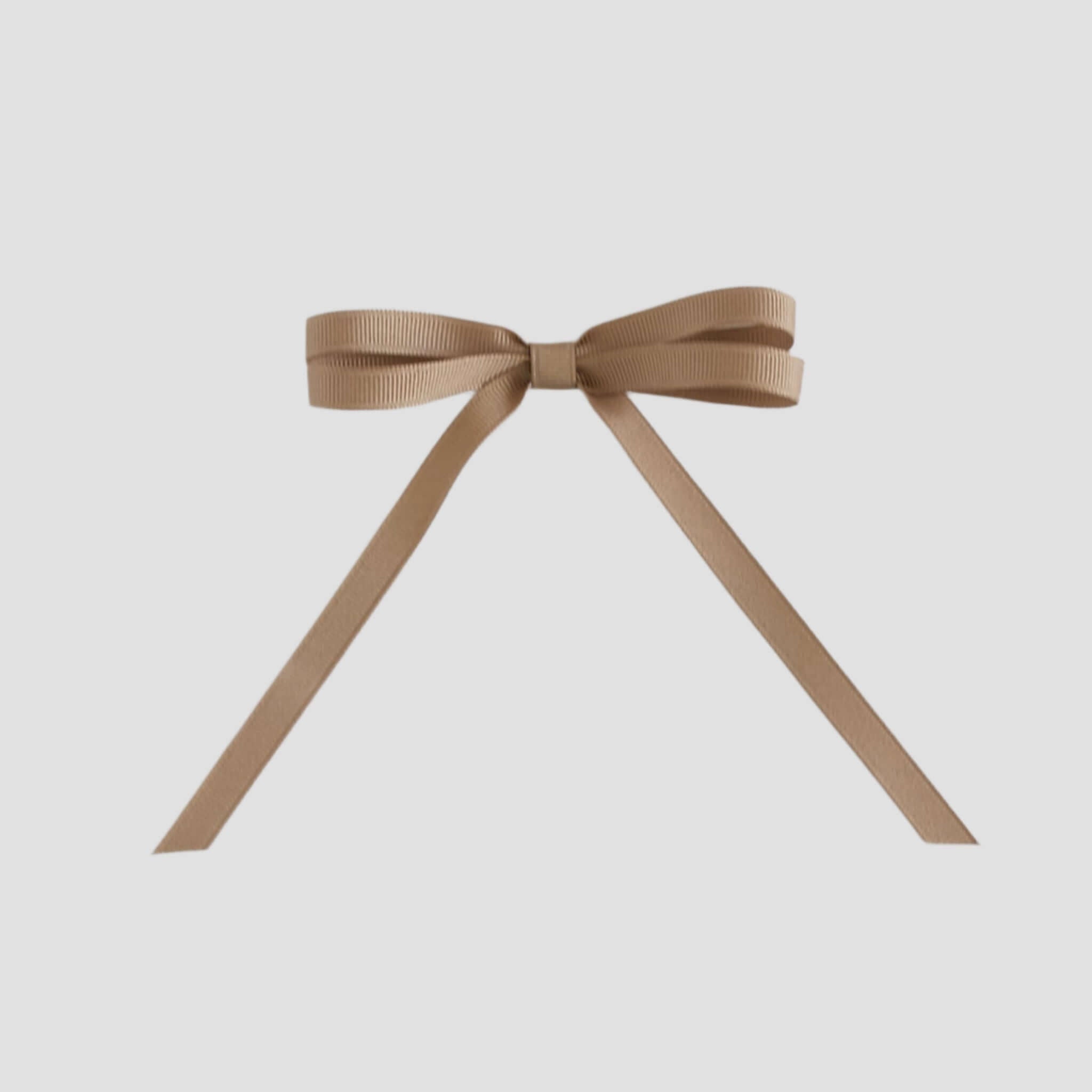 Taupe grosgrain ribbon bow on a white background