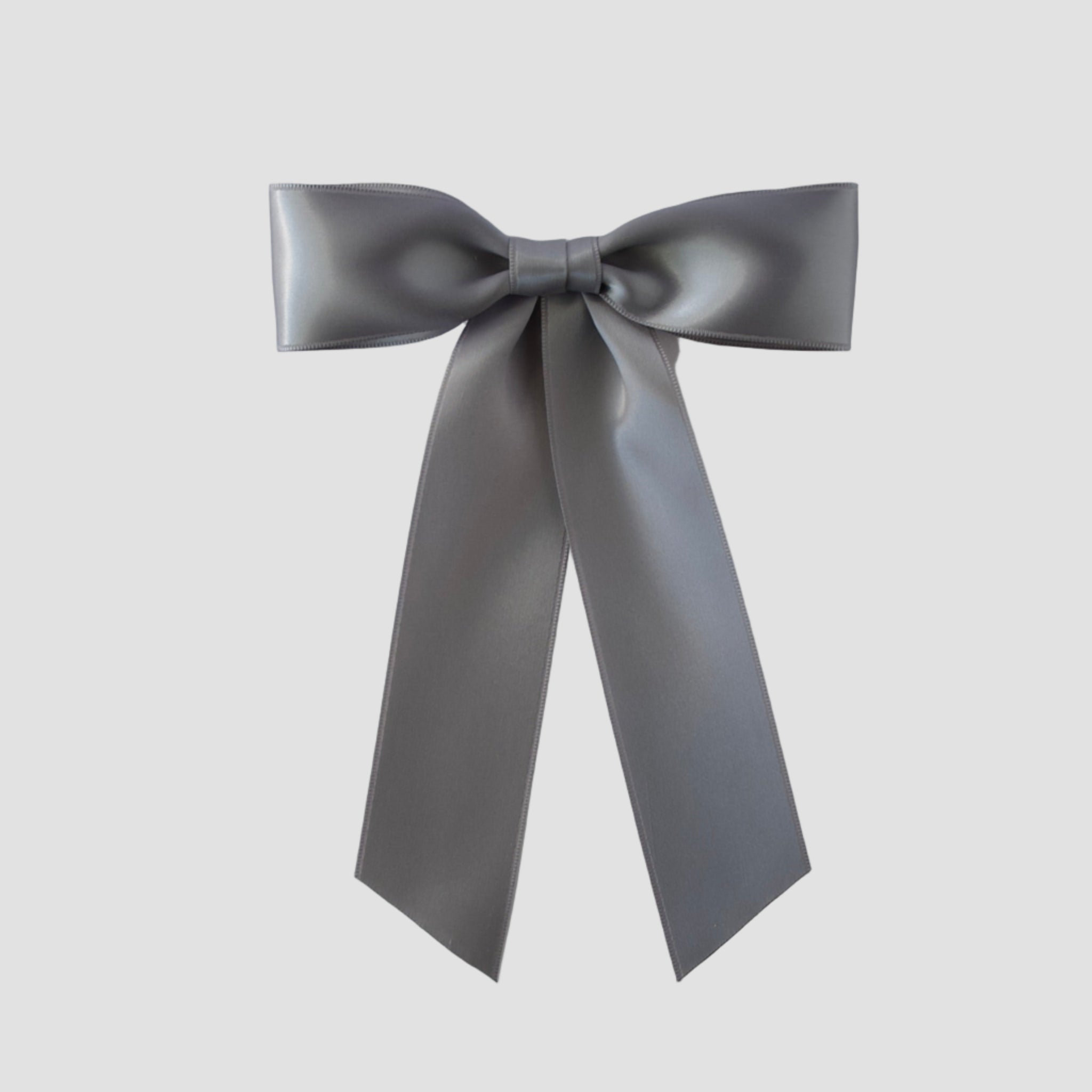  Pewter Grey Satin Zoe Petite Hair Bow on a white background