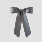  Pewter Grey Satin Zoe Petite Hair Bow on a white background