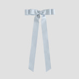 Silver grosgrain ribbon bow on a white background