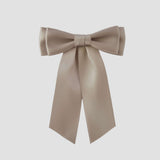 Mia Satin Hair Bow in Taupe on a white background