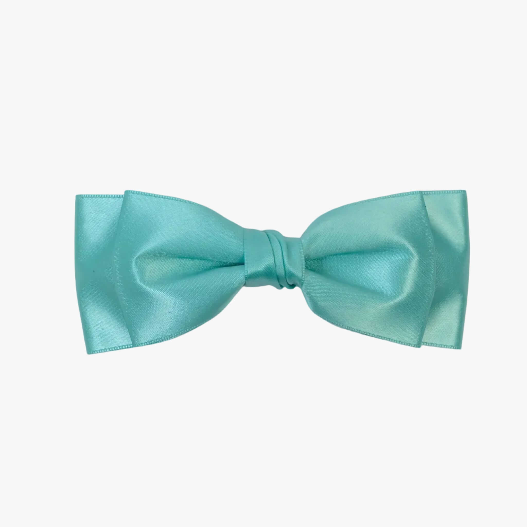 Ava satin bow in tropic blue on a white background.