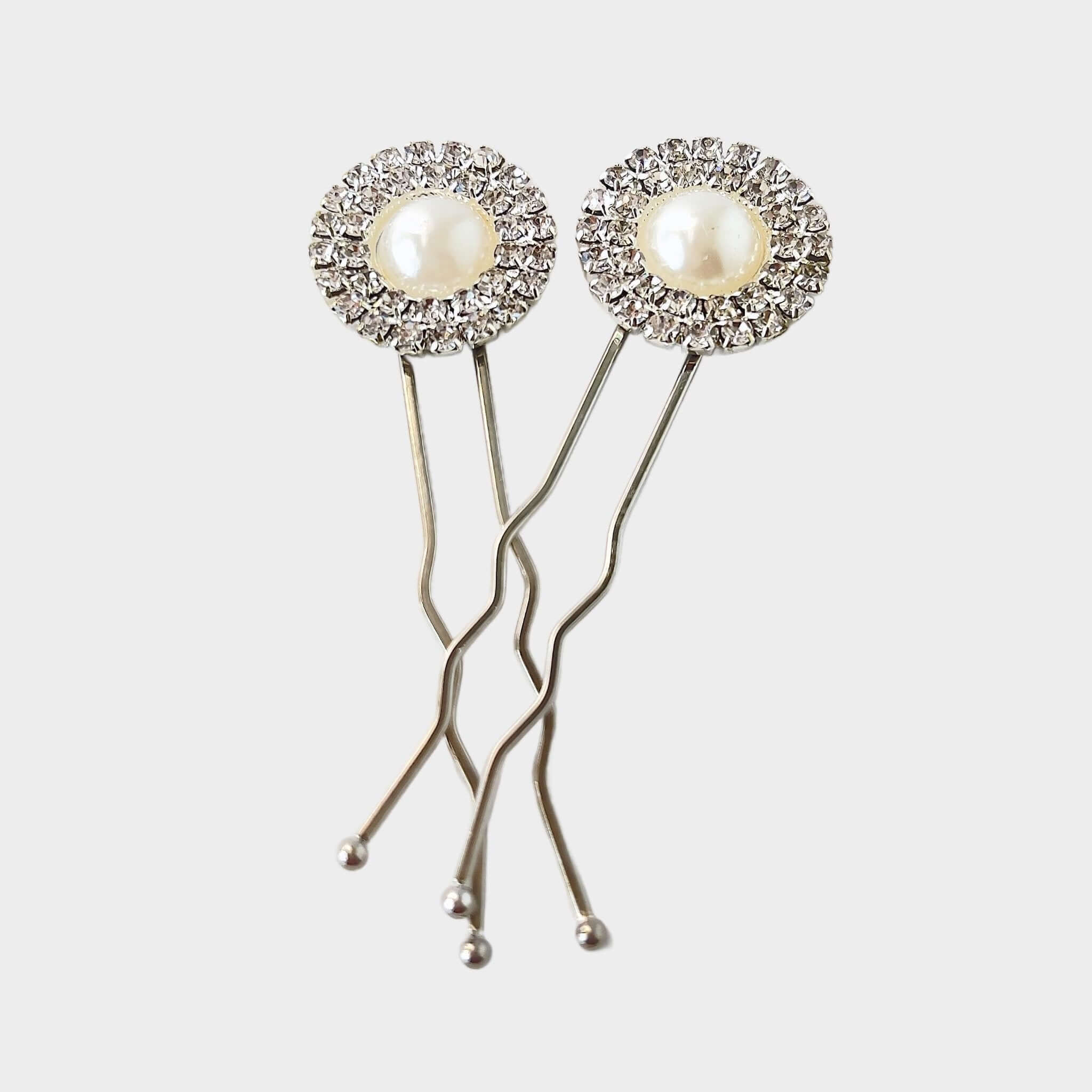 Pearl and Rhinestone Silver Hair Pin Set