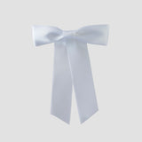  White Satin Zoe Petite Hair  Bow on a white background