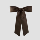 Brown Zoe petite satin hair bow on a white background