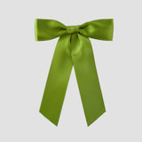 Leaf Green Zoe petite satin hair bow on a white background