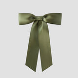 Olive Green Zoe petite satin hair bow on a white background