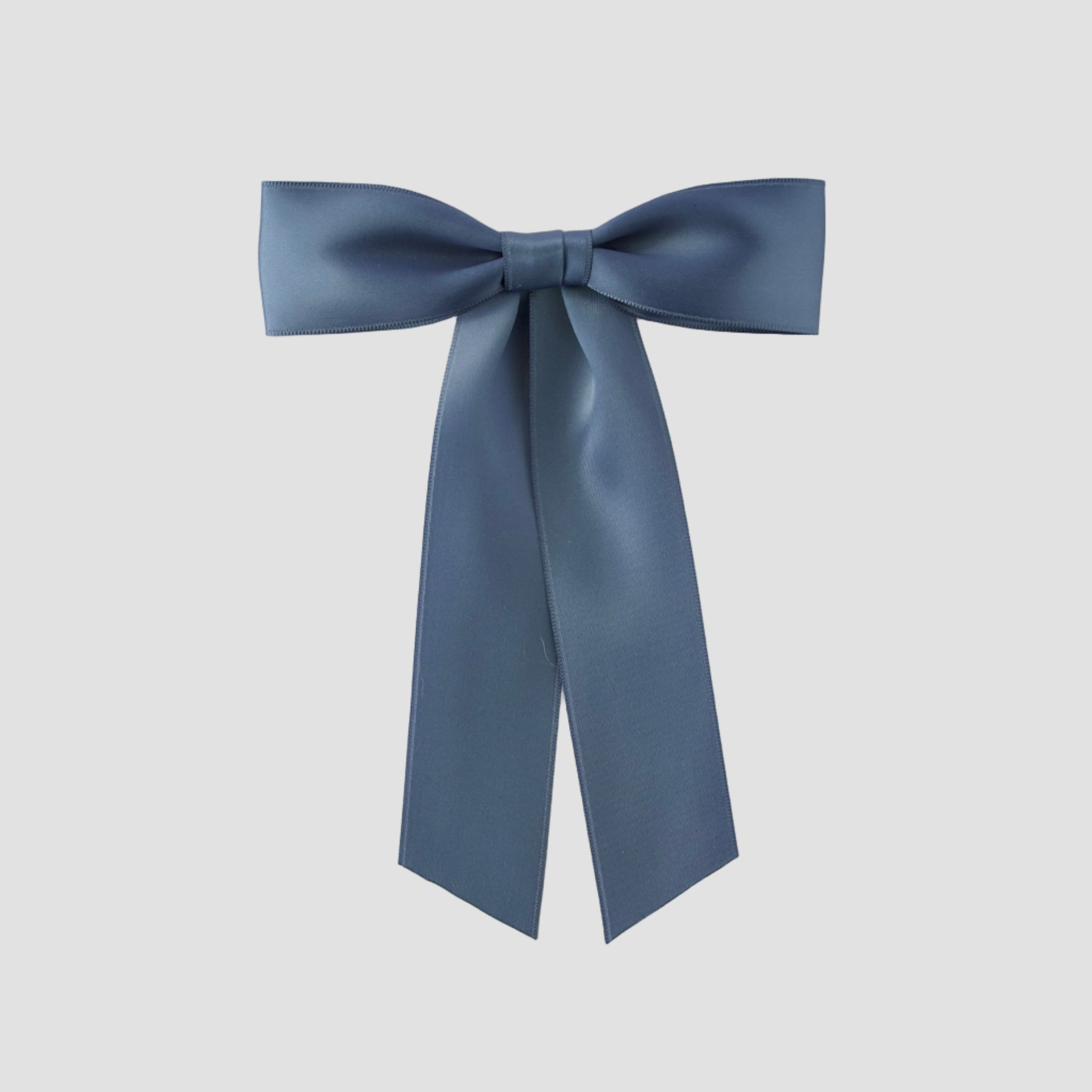 Slate Blue Zoe petite satin hair bow on a white background 