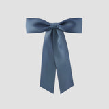 Slate Blue Zoe petite satin hair bow on a white background 