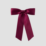 Wine Zoe petite satin hair bow on a white background