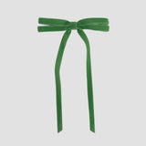 Apple green Olivia velvet hair bow for women with long tails on white background