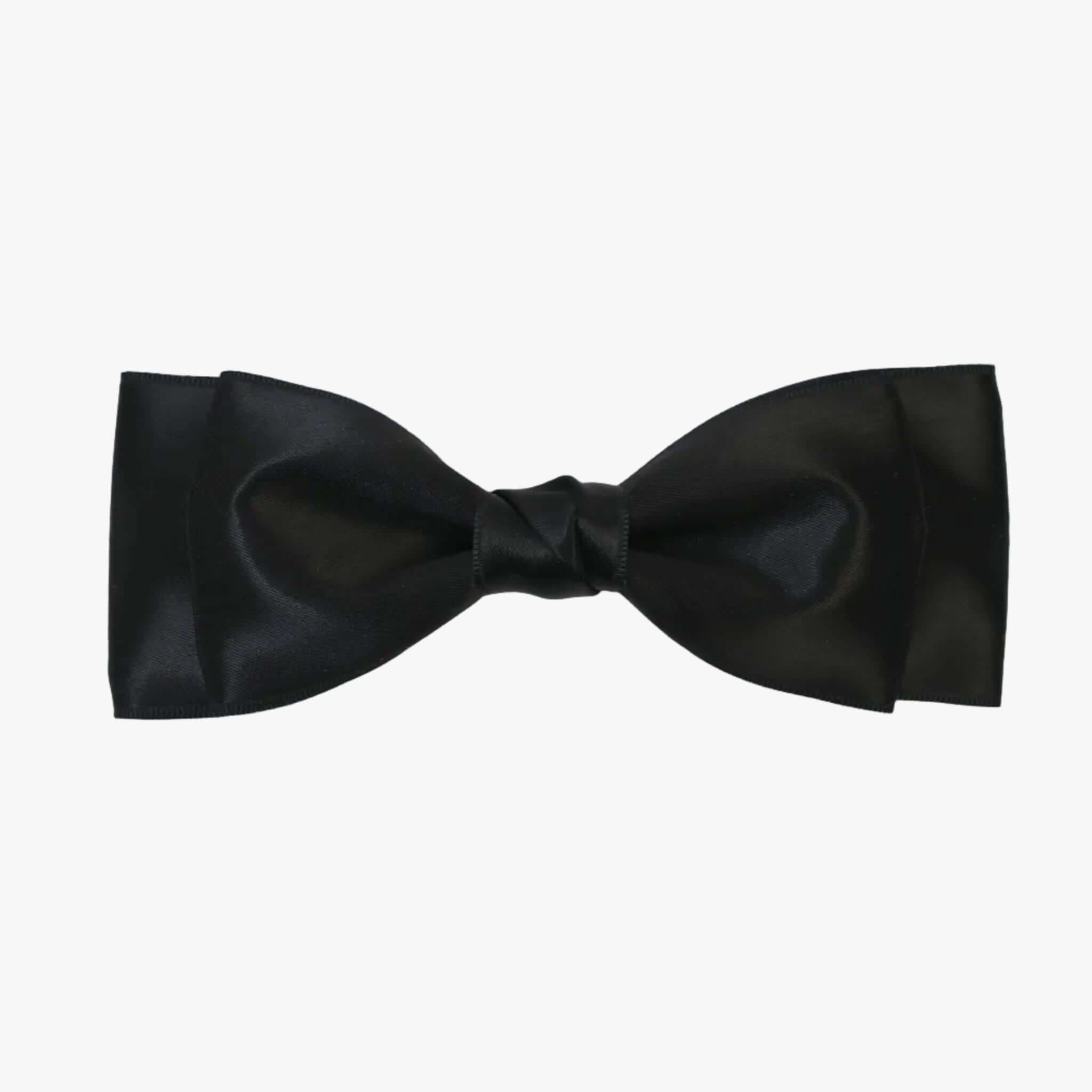 Ava satin bow in black on a white background