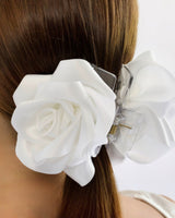 White Satin Flower Claw Clip