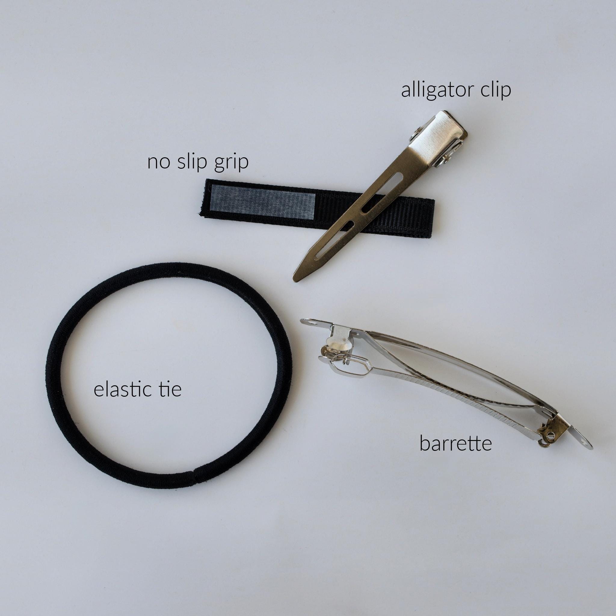 Bow is attached to your choices of an elastic hair tie, barrette, or alligator clip with a no-slip grip, for easy all-day wear.