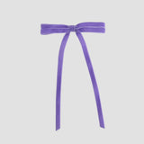 Lavender Olivia velvet hair bow for women with long tails on white background