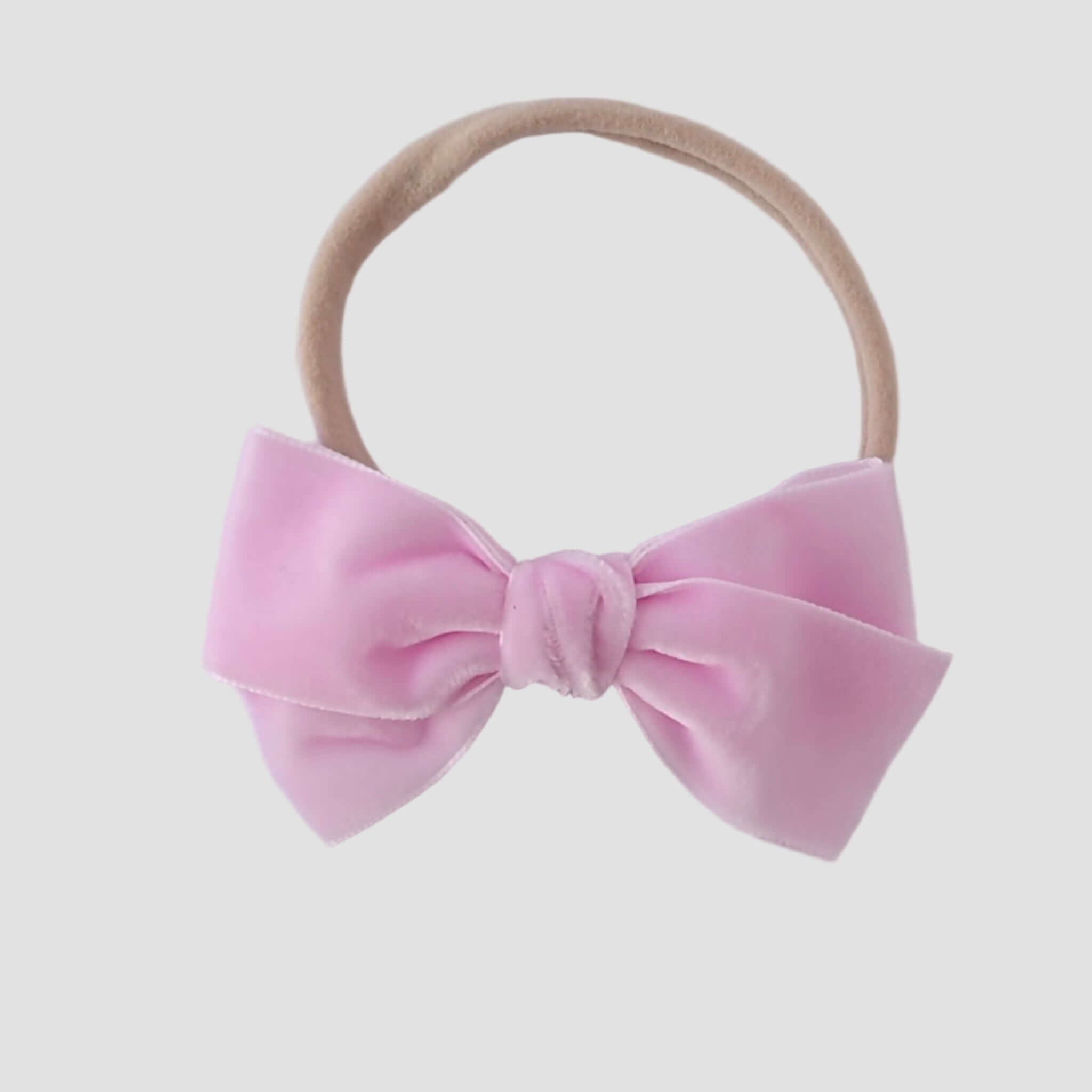 Light pink velvet kayla bow headband