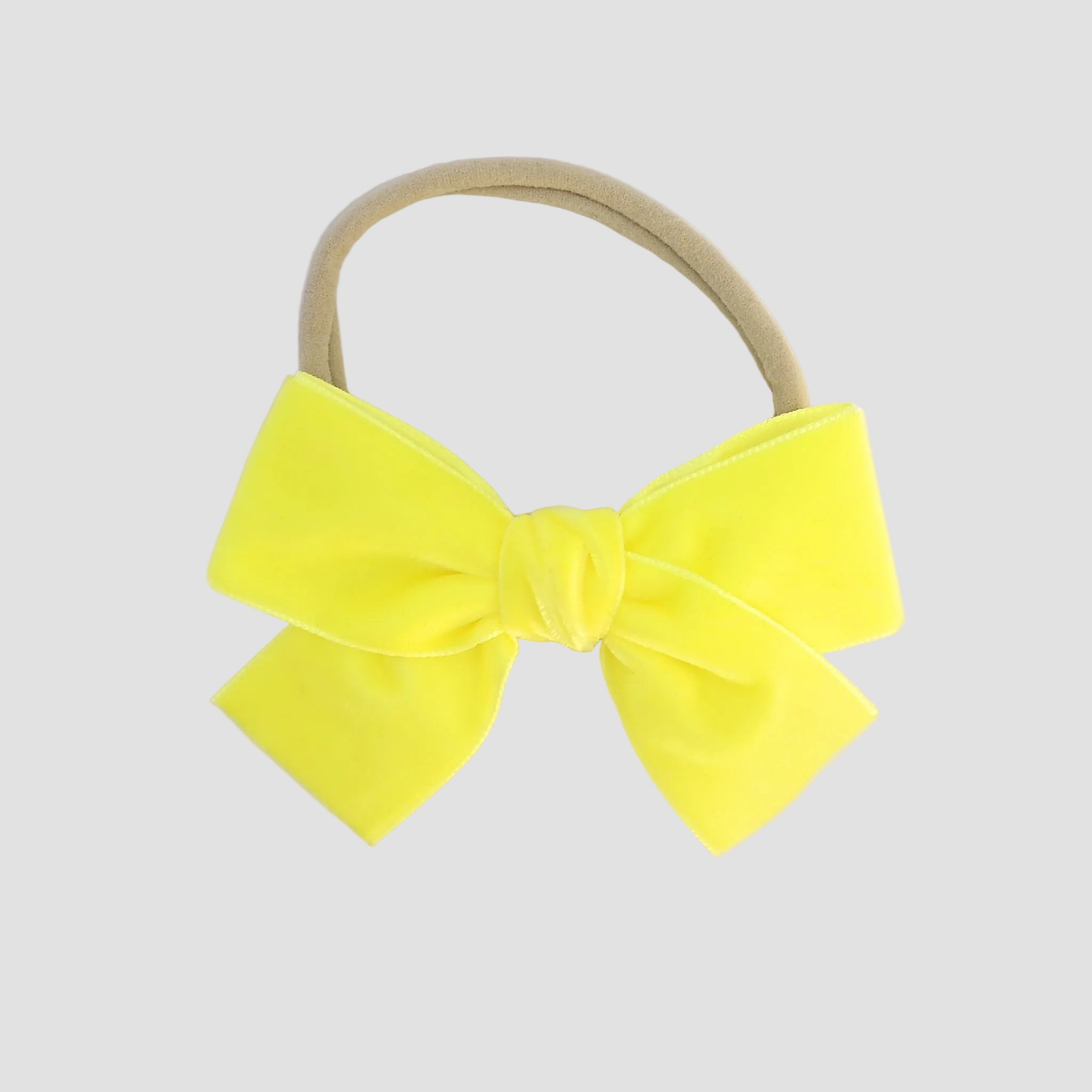 light yellow Kayla velvet hair bow headband for baby girl.