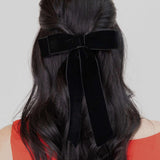 Wedding guest hair accessories. Handmade black velvet hair bow.