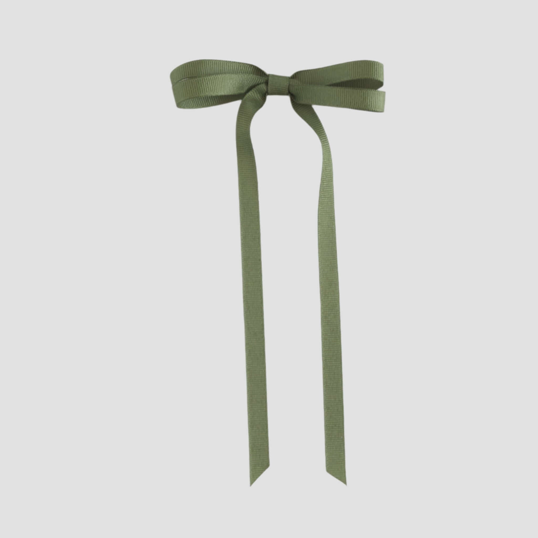 Moss green ribbon bow on a white background