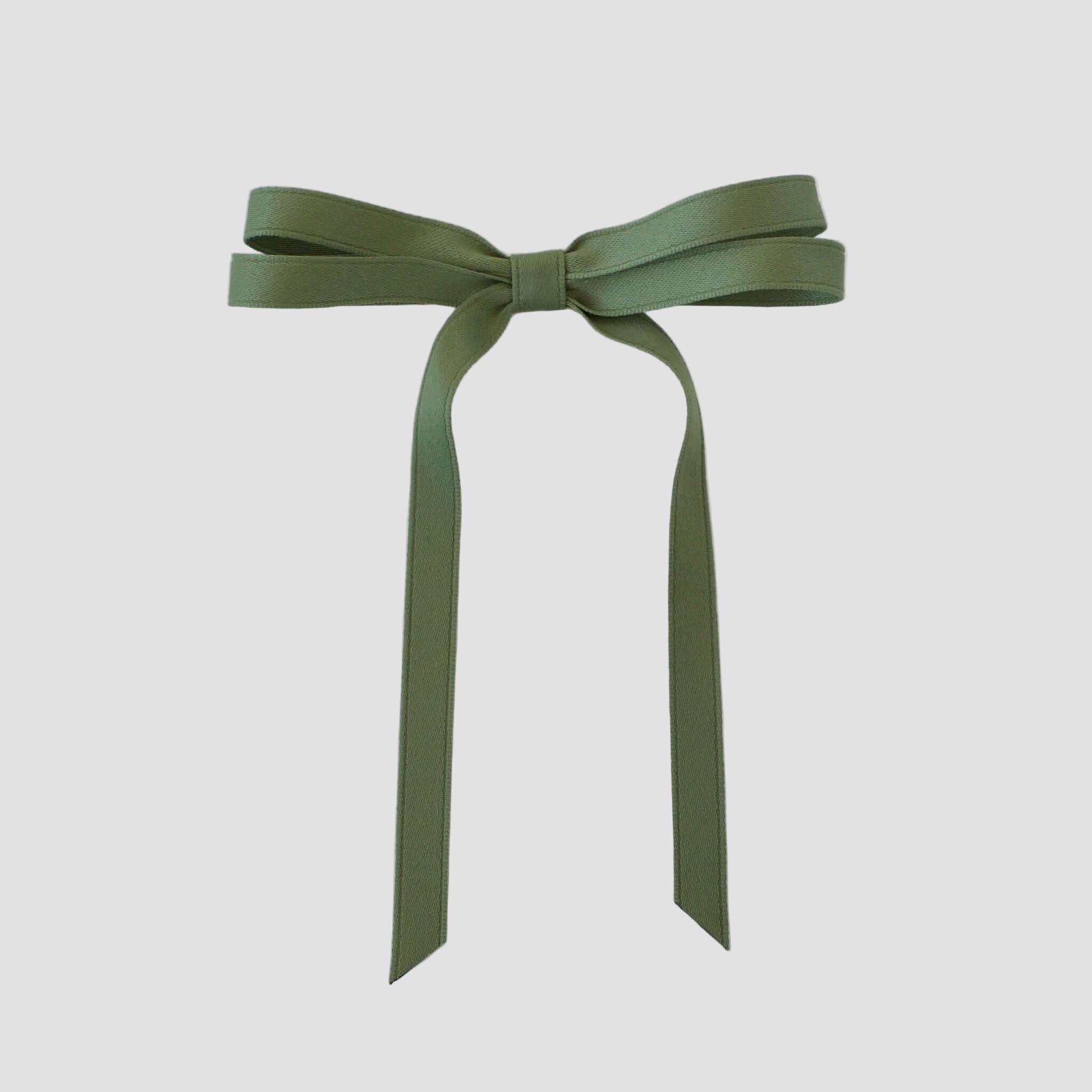 Olivia petite matte satin hair bow in olive green on a white background.