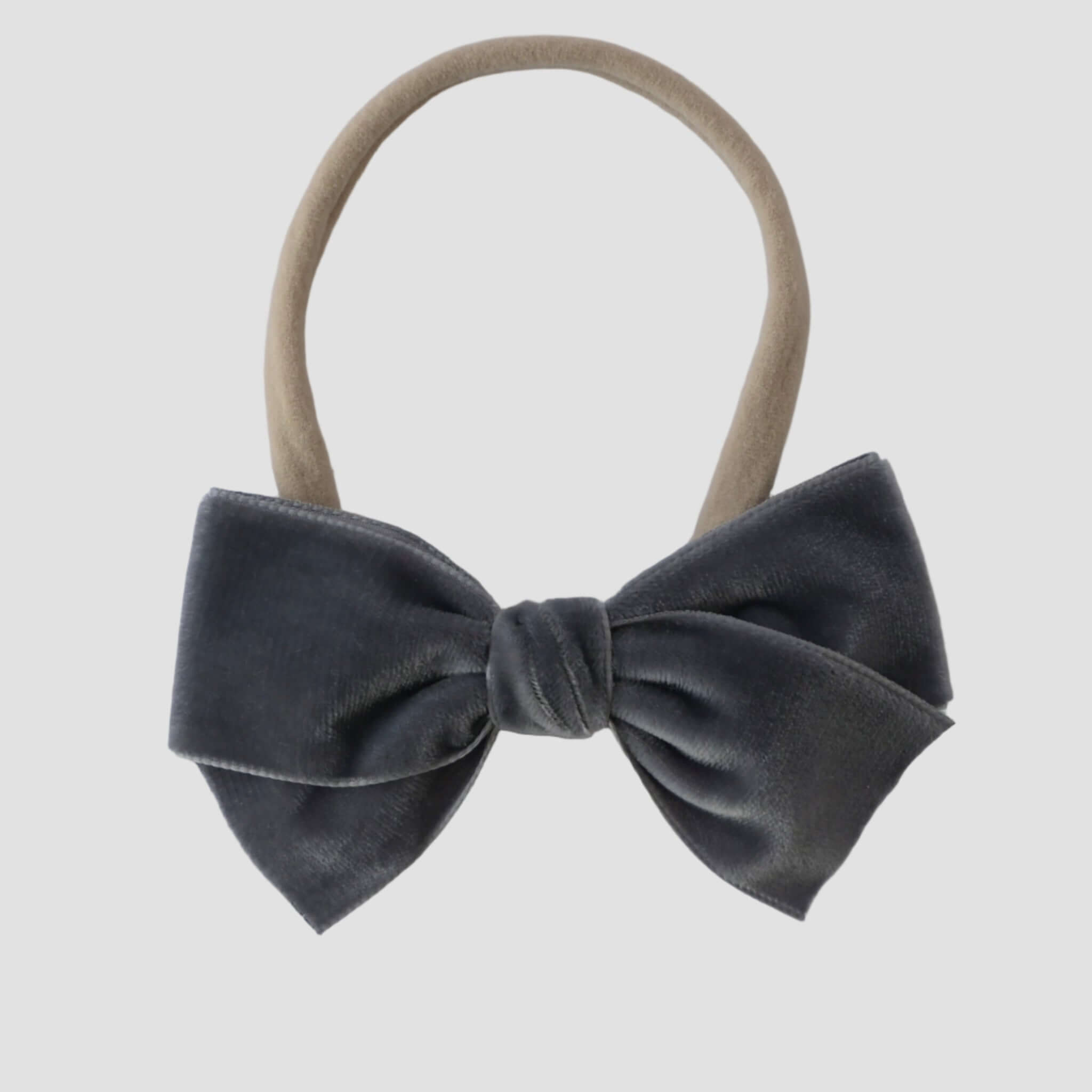 Pewter grey velvet kayla bow headband