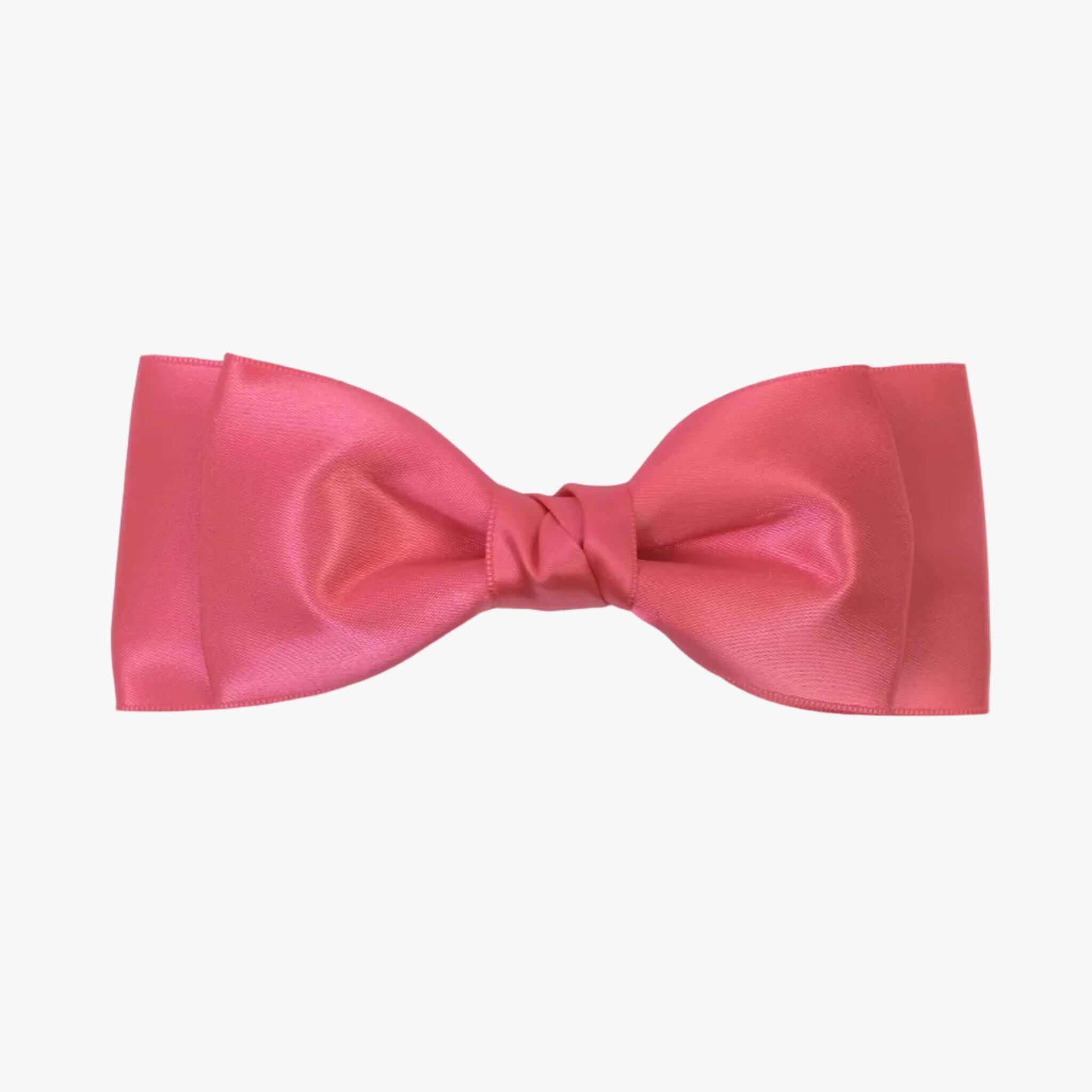 Ava satin bow in pink coral on a white background