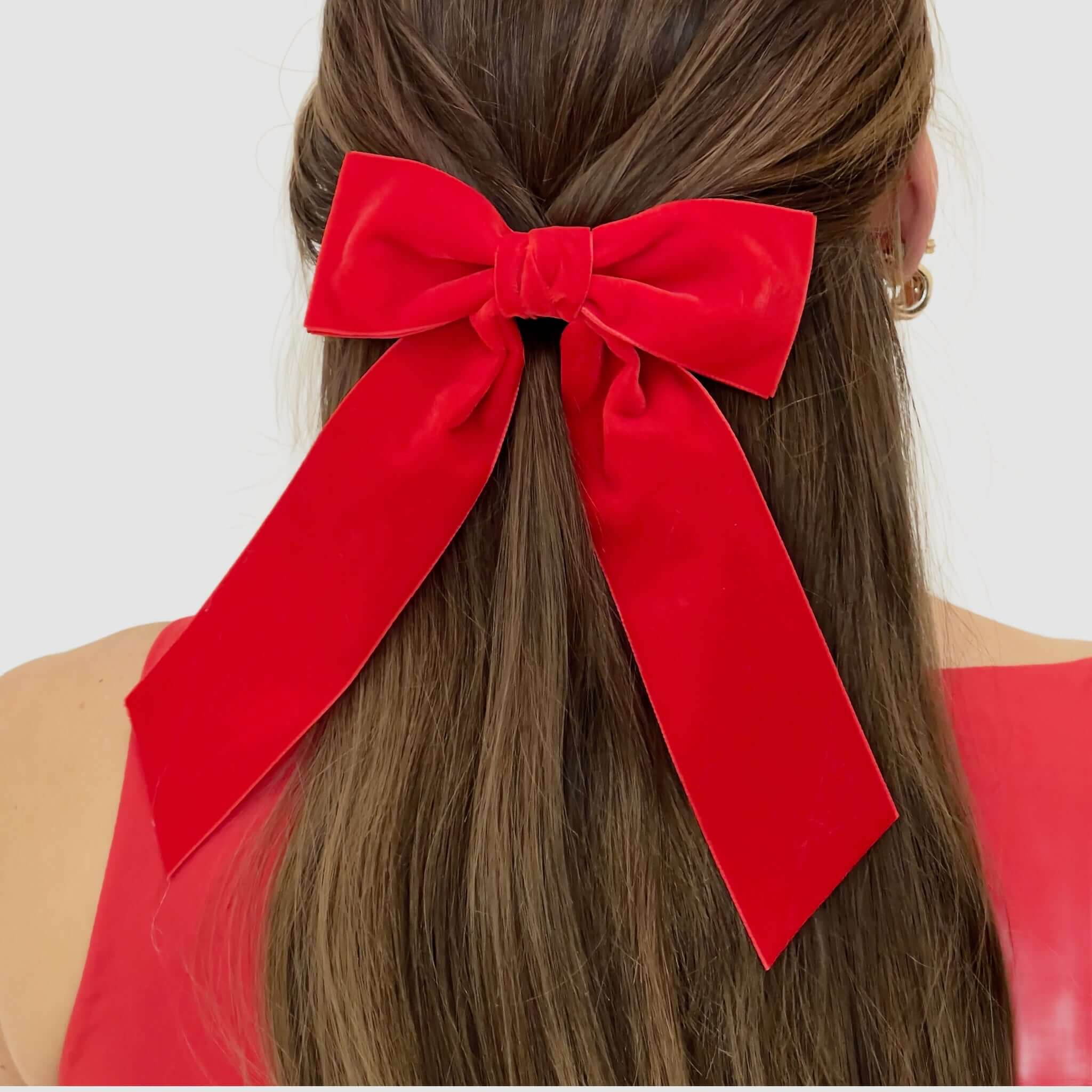 Zoe Velvet Bow Red