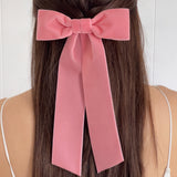 rose pink womens velvet hair bow long tails back view