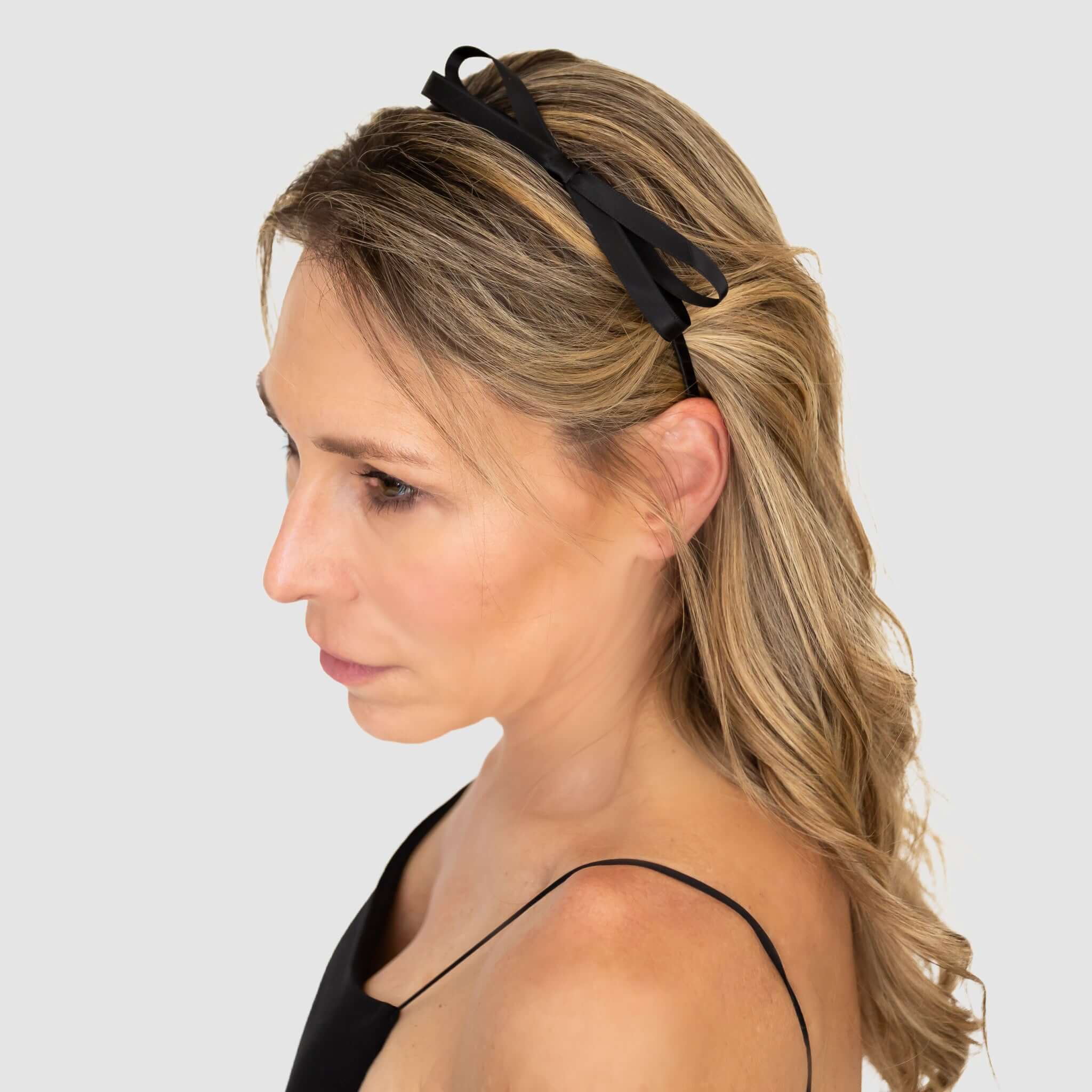 Black Olivia Satin Bow Headband