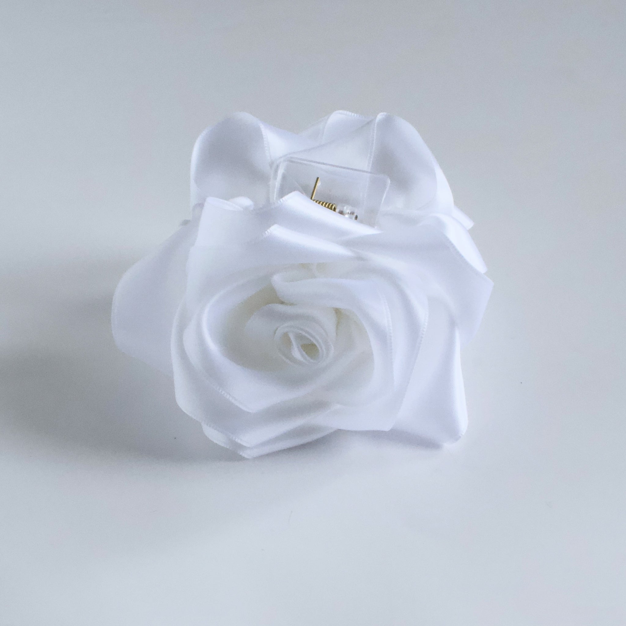 White Satin Flower Claw Clip